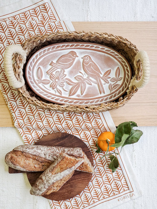 Bread Warmer & Basket Gift Set with Tea Towel - Lovebird Oval